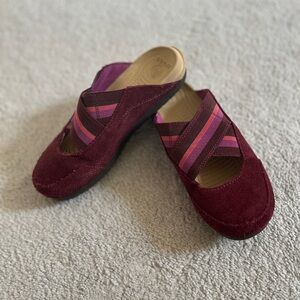 Burgundy Slip-On Comfort Clog with Pink Accent Straps